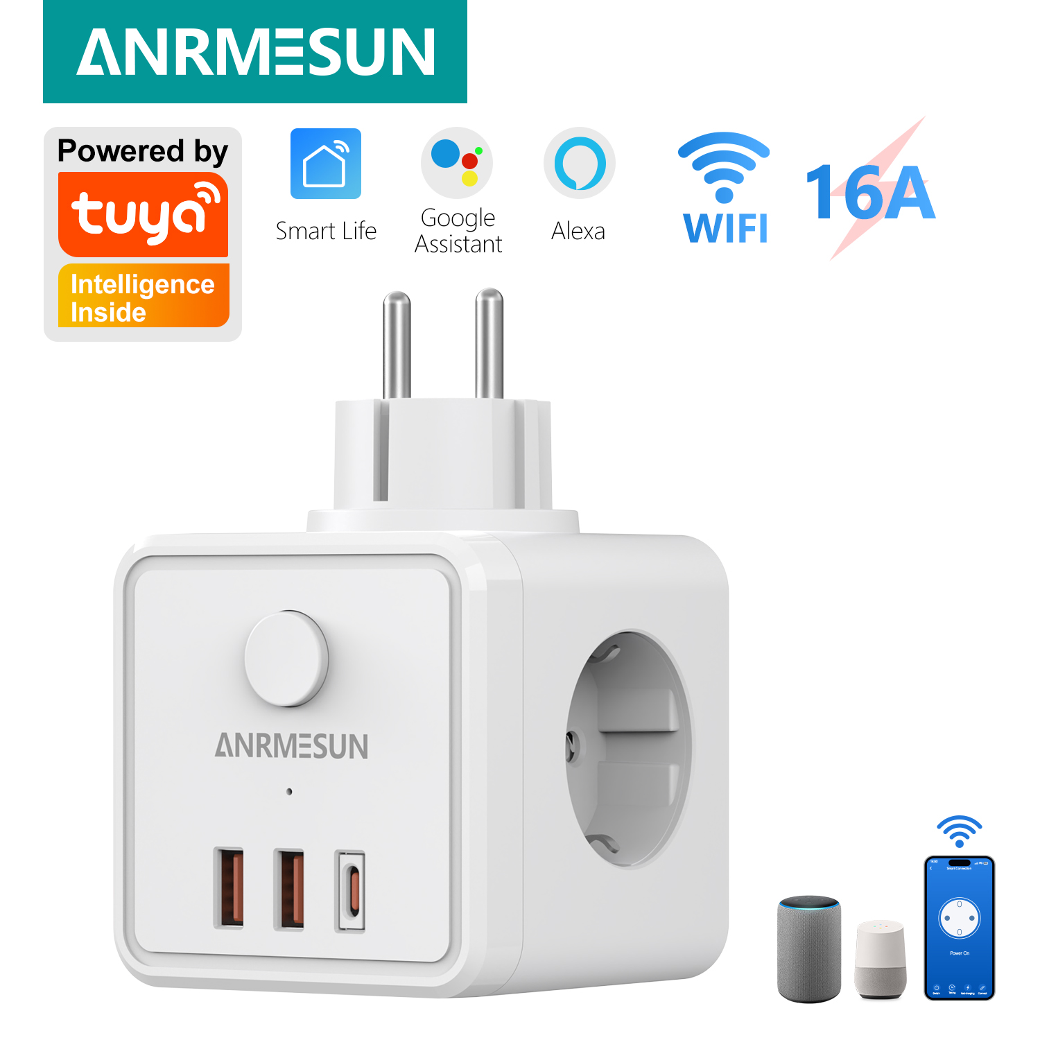 Smart Home Utilities - 3 AB Fişi 2 USB-A 1