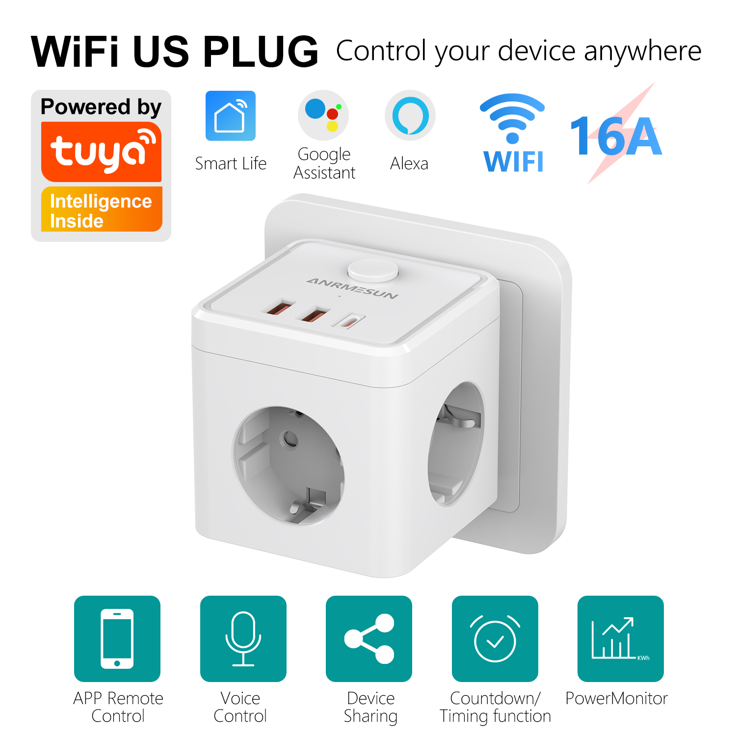 3 AB Fişi 2 USB-A 1 Tip-C Port - Smart Home Utilities incelemesi ve fiyatı